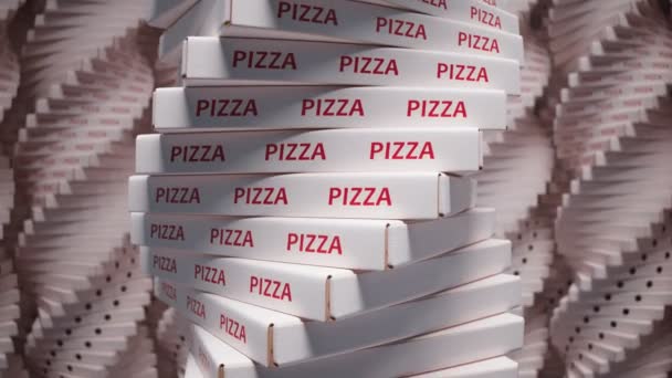 无缝线动画的大堆硬纸板比萨饼盒 成堆的披萨盒快餐包装 拿出披萨盒 纸制白披萨盒比萨交付的概念 比萨包装 — 图库视频影像