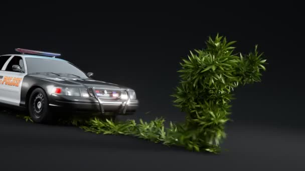 Een Politievoertuig Achtervolgt Een Wezen Gemaakt Van Marihuana Bladeren Cannabisplant — Stockvideo