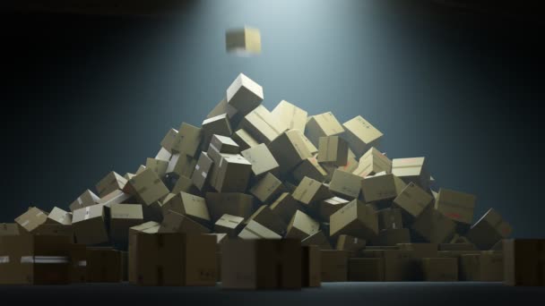 Paketler Yere Düşüyor Büyük Bir Karton Teslimat Kutusu Yığını Oluşturuyor — Stok video