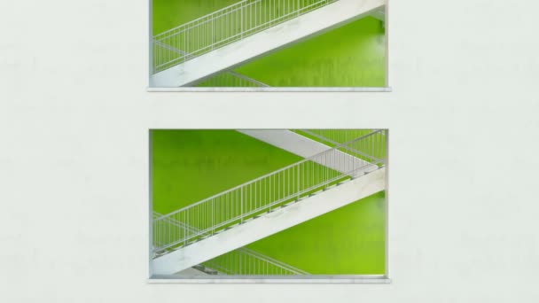 Безшовна Циклічна Анімація Сходами Перегляд Інтер Єру Через Вікна Камера — стокове відео
