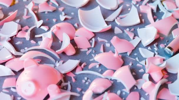 Empty Piggy Bank Destruction Hammer Smashes Porcelain Deposit Savings Symbolizing — Stock Video