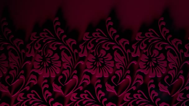 花の形をした美しいダークピンクの背景 東洋の春の花とシームレスなループアニメーション 美しさのためのエレガントな花柄 装飾的な要素 オーナメントファブリック — ストック動画