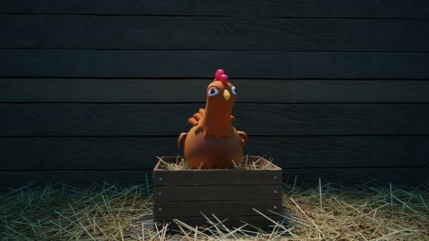 Lustige Animation Mit Einem Flauschigen Huhn Das Eier Auf Einer — Stockvideo