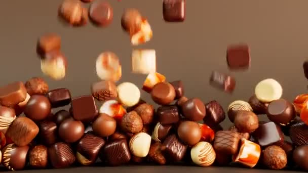 Deliziose Praline Cioccolato Bonbon Dolci Decorati Con Glassa Cioccolato Bianco — Video Stock