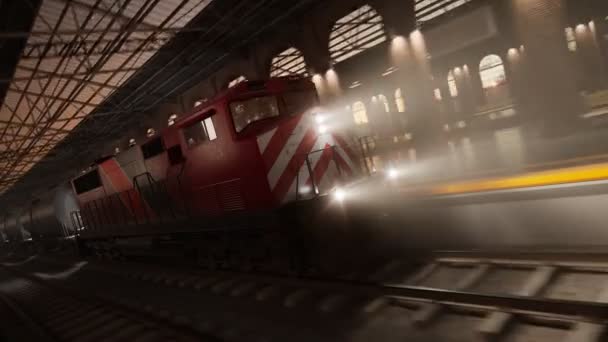 Zökkenőmentes Hurkolás Animáció Vonat Megy Keresztül Vasútállomáson Tégla Oszlopok Vasúti — Stock videók