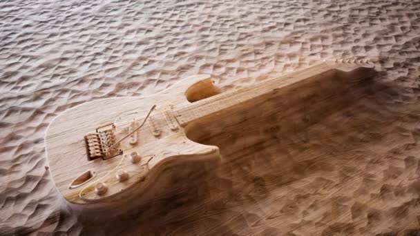 Lento Primer Plano Guitarra Eléctrica Moderna Seis Cuerdas Tallada Madera — Vídeo de stock
