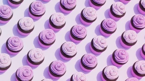 Animação Looping Sem Costura Cupcakes Chocolate Variados Com Creme Delicioso — Vídeo de Stock