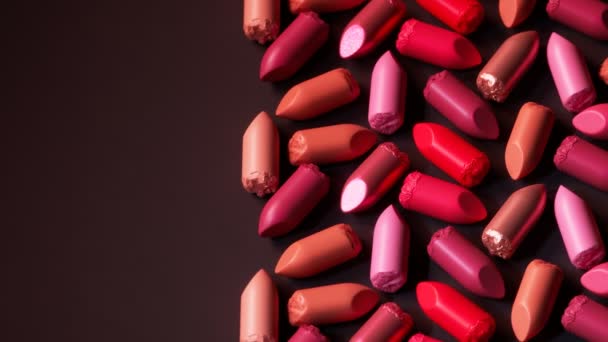 Rúzsfoltok Különböző Színekben Rúzs Minták Szépségszalonba Smink Kozmetikumok Elbűvölővé Teszik — Stock videók