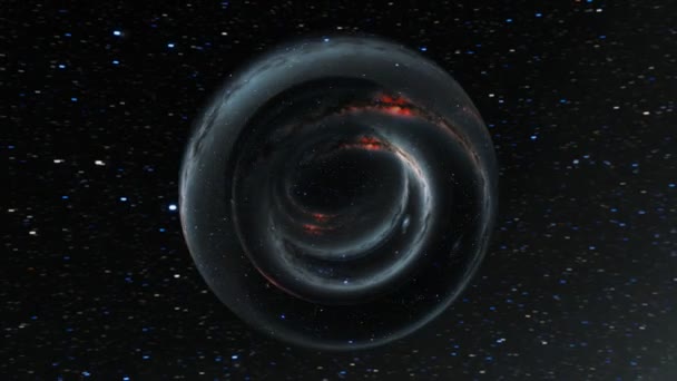 Abstraktní Lesklá Koule Spinnig Odrážející Spirálovitou Galaxii Zlaté Zářící Mlhoviny — Stock video