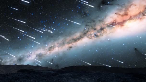 Animação Incrível Com Lindo Céu Noturno Com Estrelas Cadentes Paisagem — Vídeo de Stock