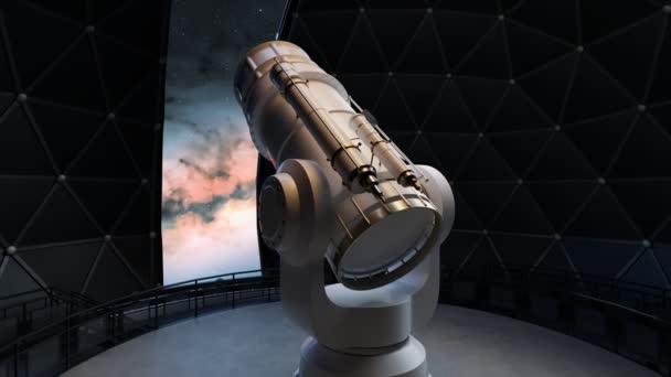 Modern Beyaz Teleskop Bir Bilim Kurgu Jeosfer Gözlemevi Kubbesi Içinde — Stok video
