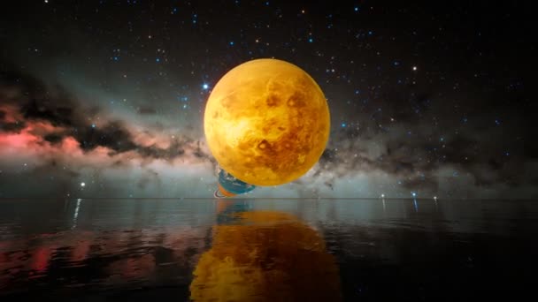 Animație Minunată Sistemului Solar Planete Deasupra Suprafeței Apei Venus Pământ — Videoclip de stoc