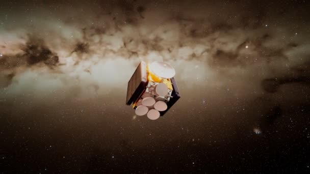 Uzayda Yörüngedeki Uyduların Güneş Panelleri Açılıyor Gözetleme Iletişim Teknoloji Verileri — Stok video