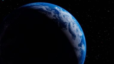 Ay 'ı ve Dünya' yı uzaydan gören güzel bir animasyon. Yıldızlı gece gökyüzü. Evren keşfi. Gümüş küre. Bir macera atmosferi. Kozmik araştırma kavramı. Uzay yolculuğu.