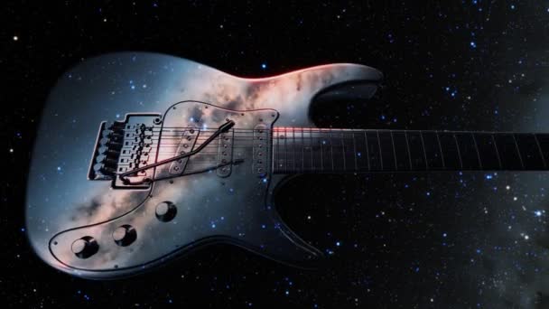 Imagens Incríveis Guitarra Elétrica Moderna Contra Céu Estrelado Noite Uma — Vídeo de Stock