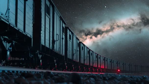 Comboio Vintage Correr Devagar Numa Noite Estrelada Uma Câmera Está — Vídeo de Stock