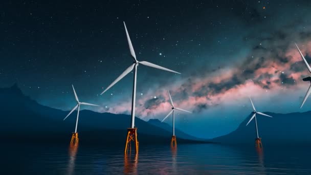 Grupa Turbin Wiatrowych Wirujących Środowisku Morskim Morzu Tworzenie Energii Środowiska — Wideo stockowe