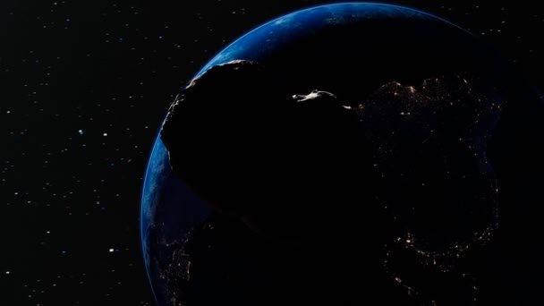 Asteróide Cair Lentamente Contra Planeta Terra Fundo Asteróide Perto Terra — Vídeo de Stock