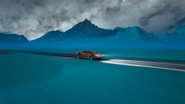 Concept Futurist Curse Mașini Sportive Printr Drum Viteză Mare Munții — Videoclip de stoc