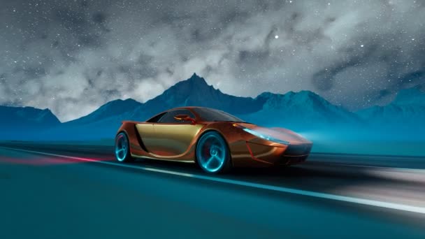 Futurystyczna Koncepcja Sportowy Samochód Wyścigowy Przez Drogę Dużą Prędkością Góry — Wideo stockowe