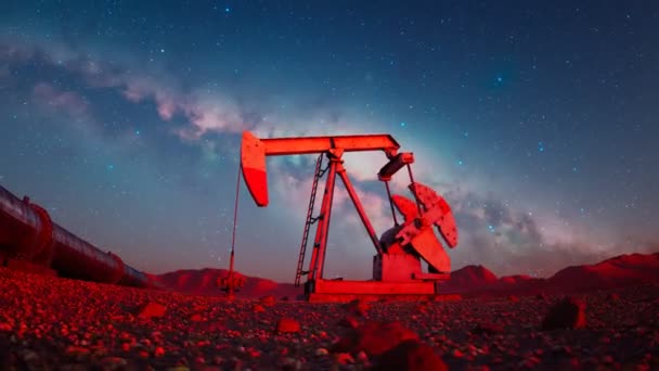 Домкрат Нефтяного Бурового Насоса Закачивает Нефть Бурения Трубопровод Ночью Сырая — стоковое видео