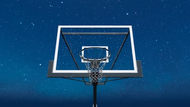 Widok Boisko Koszykówki Podczas Pięknej Nocy Sąd Sportowy Gwiaździstym Niebem — Wideo stockowe