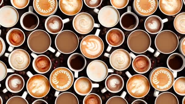 Különböző Kávéital Típusok Top Kilátás Sötét Asztalon Finom Forró Italok — Stock videók