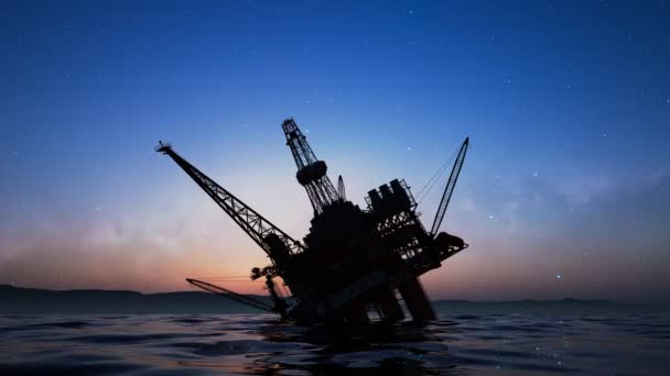 Silhueta Equipamento Óleo Desmoronado Destruída Afundando Plataforma Offshore Derrame Perigoso — Vídeo de Stock