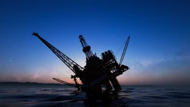 Silhouet Van Een Ingestorte Olieplatform Vernietigd Zinkend Offshore Platform Verontreiniging — Stockvideo