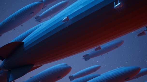 Bezešvé Smyčkové Animace Obrovským Počtem Zeppelin Vzducholodí Hvězdnaté Obloze Pozadí — Stock video