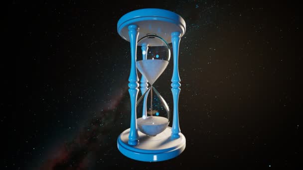 Animación Con Viejo Reloj Arena Brillante Hermoso Cielo Estrellado Noche — Vídeo de stock