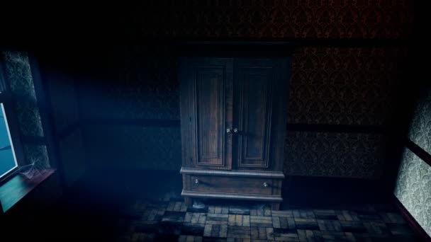 Eine Horrorszene Mit Monstern Kleiderschrank Dunkles Gruselzimmer Der Nacht Mondlicht — Stockvideo