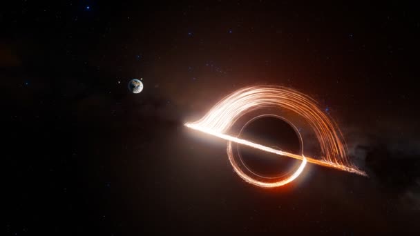 Dünya Gezegeni Uzayın Ortasındaki Devasa Kara Delikle Bir Animasyon Uzayın — Stok video