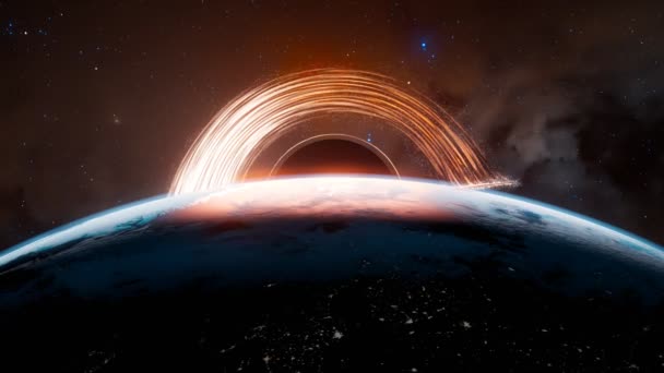 Een Animatie Met Planeet Aarde Massief Zwart Gat Het Midden — Stockvideo