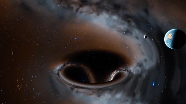 Massive Black Hole Middle Outer Space Absorbs Planet Earth Moon — Stock Video