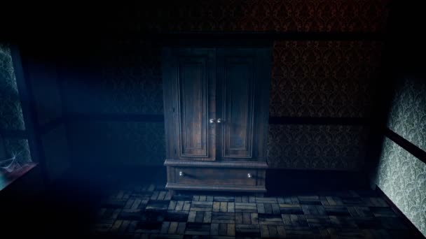 Funny Horror Scene Monsters Wardrobe Dark Scary Room Night Moonlight — Stock Video