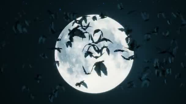 Scary Animation Bats Flying Full Moon Swarm Bats Flying Dark — Stock Video