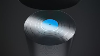 Siyah vinil plaklar birbirini gösteriyor. Müzik kayıtları. Retro ses. Klasik plaklardaki ses albümleri. Gramofon plak koleksiyonu. Müzik tutkusu. En iyi şarkılar. Kusursuz döngü canlandırması.