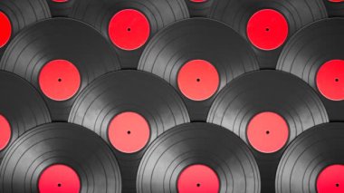 Sonsuz plak kayıtları olan kusursuz döngü animasyonu. Müzik kayıtları. Retro ses. Klasik plaklardaki ses albümleri. Gramofon plak koleksiyonu. Müzik tutkusu. Favori şarkılar.