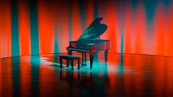 라이트 커튼에 무대에 고급스러운 그랜드 피아노 페인트는 스포트라이트에 빛납니다 생생한 — 비디오