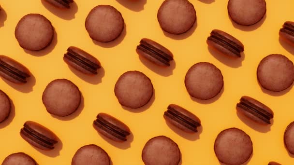 Bezproblémová Smyčková Animace Různých Makaronů Lahodné Francouzské Mandlové Sušenky Oranžovém — Stock video