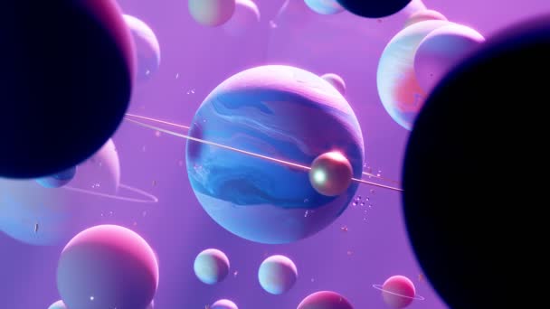 Naadloze Looping Ruimte Scène Met Kleurrijke Planeten Manen Asteroïden Een — Stockvideo