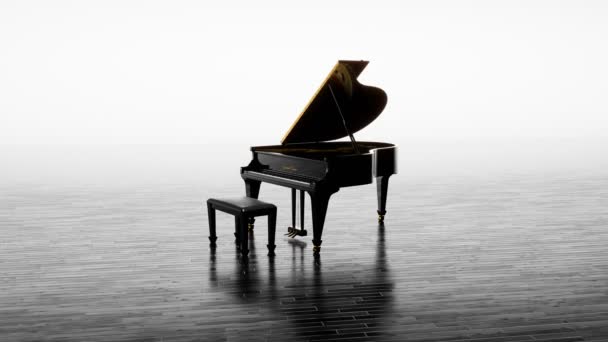 Luxusní Klavír Stojící Jasně Bílé Scéně Dokonale Černá Lesklá Barva — Stock video