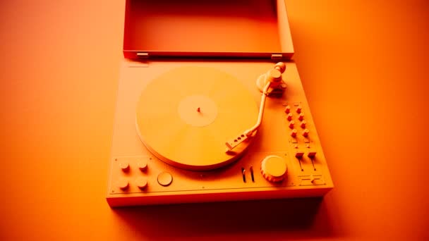 Animation Orange Turntable Vinyl Record Player Spinning Record Background Same — Stock Video
