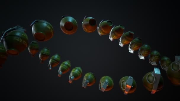 Loopable Animation Group Lemon Grenades Military Devices Spinning Spiral Green — Stock Video