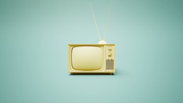 Pastelowy Staromodny Telewizor Vintage Tunerem Antenowym Przestarzałe Elektroniczne Urządzenie Salonie — Wideo stockowe