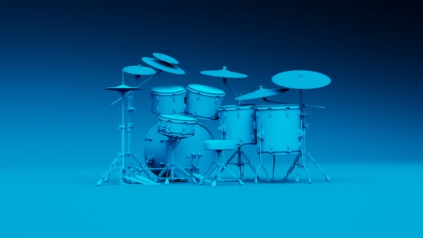 Blauwe Drumkit Achtergrond Dezelfde Kleur Zitplaats Dubbele Pedalen Hat Snare — Stockvideo