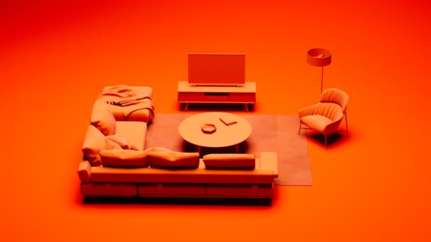 Kırmızı Monokromatik Minimalist Oturma Odası Olan Animasyon Modern Tasarım Mobilya — Stok video