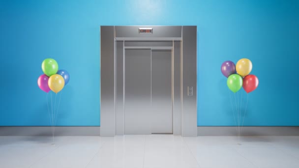 Κινούμενο Σχέδιο Δύο Δέσμες Μπαλονιών Έναν Διάδρομο Όταν Σταματήσει Ασανσέρ — Αρχείο Βίντεο