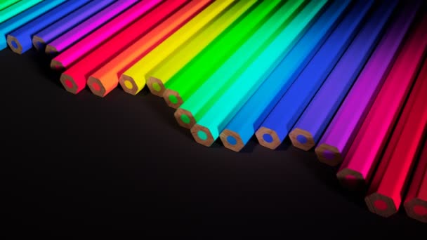 无缝线循环动画与一套巨大的彩色铅笔集合 无数支不同颜色的铅笔 用于艺术目的的彩色蜡笔 准备好画画了回学校去 — 图库视频影像